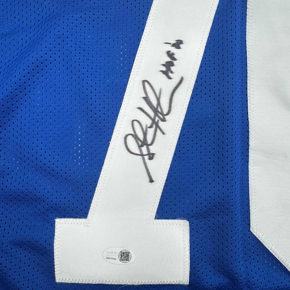 Framed Autographed/Signed Steve Hutchinson HOF 20 35x39 Seattle Blue Football Jersey JSA COA