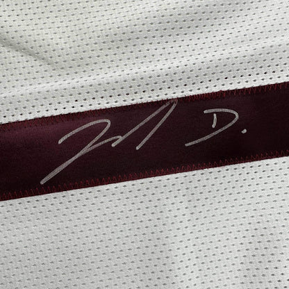 Framed Autographed/Signed Jahan Dotson 35x39 Washington White Football Jersey JSA COA