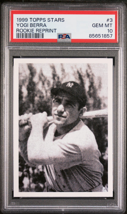 Graded 1999 Topps Stars Yogi Berra #3 Rookie Reprint Baseball Card PSA 10 Gem Mint