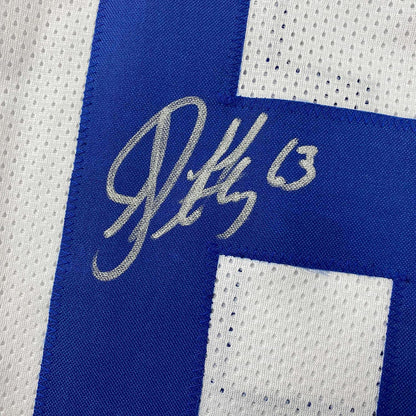 Framed Autographed/Signed Jeff Saturday 35x39 Indianapolis White Football Jersey JSA COA
