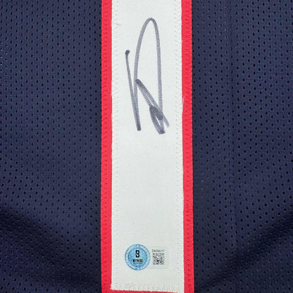 Framed Autographed/Signed Stefon Diggs 35x39 Houston Blue Football Jersey Beckett BAS COA