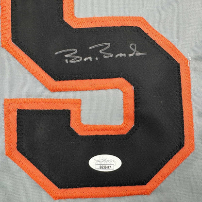 Framed Autographed/Signed Barry Bonds 35x39 San Francisco Grey Baseball Jersey JSA COA
