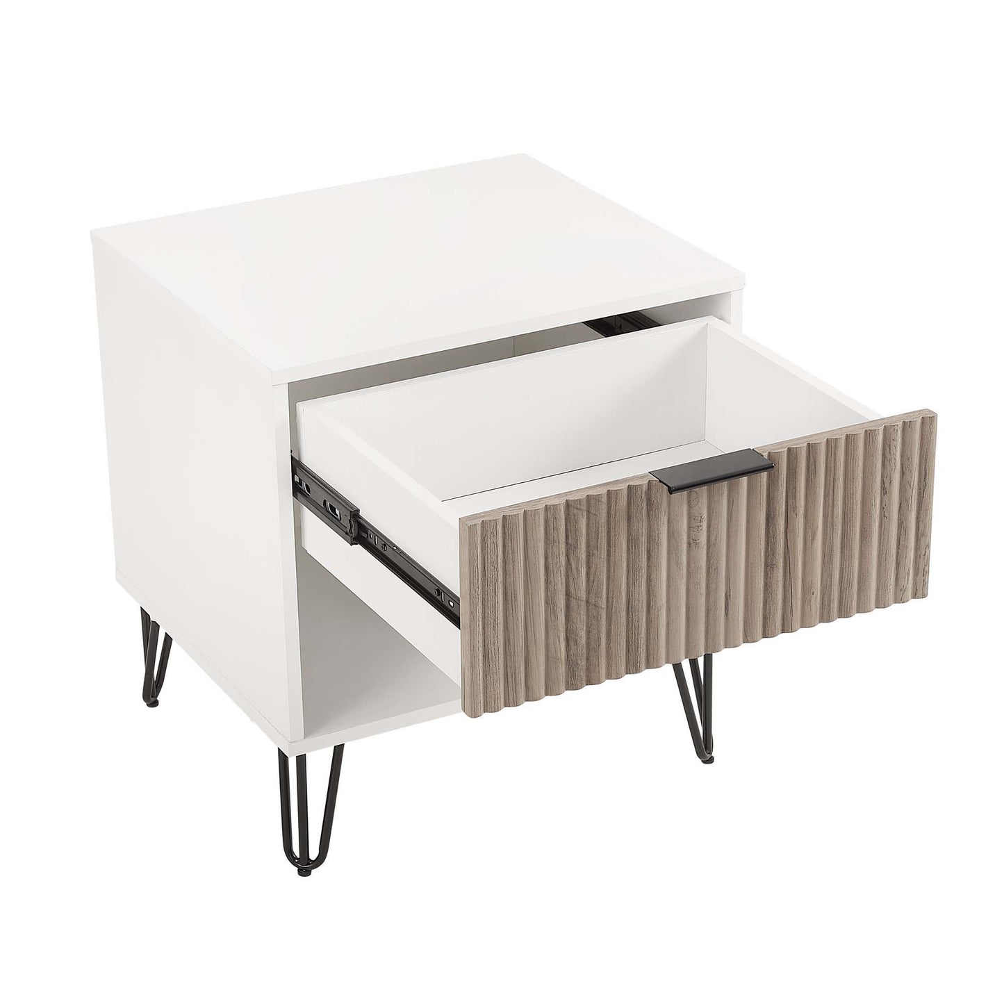 Dumbo - Fluted Nightstand With 1 Drawer - Gray / White