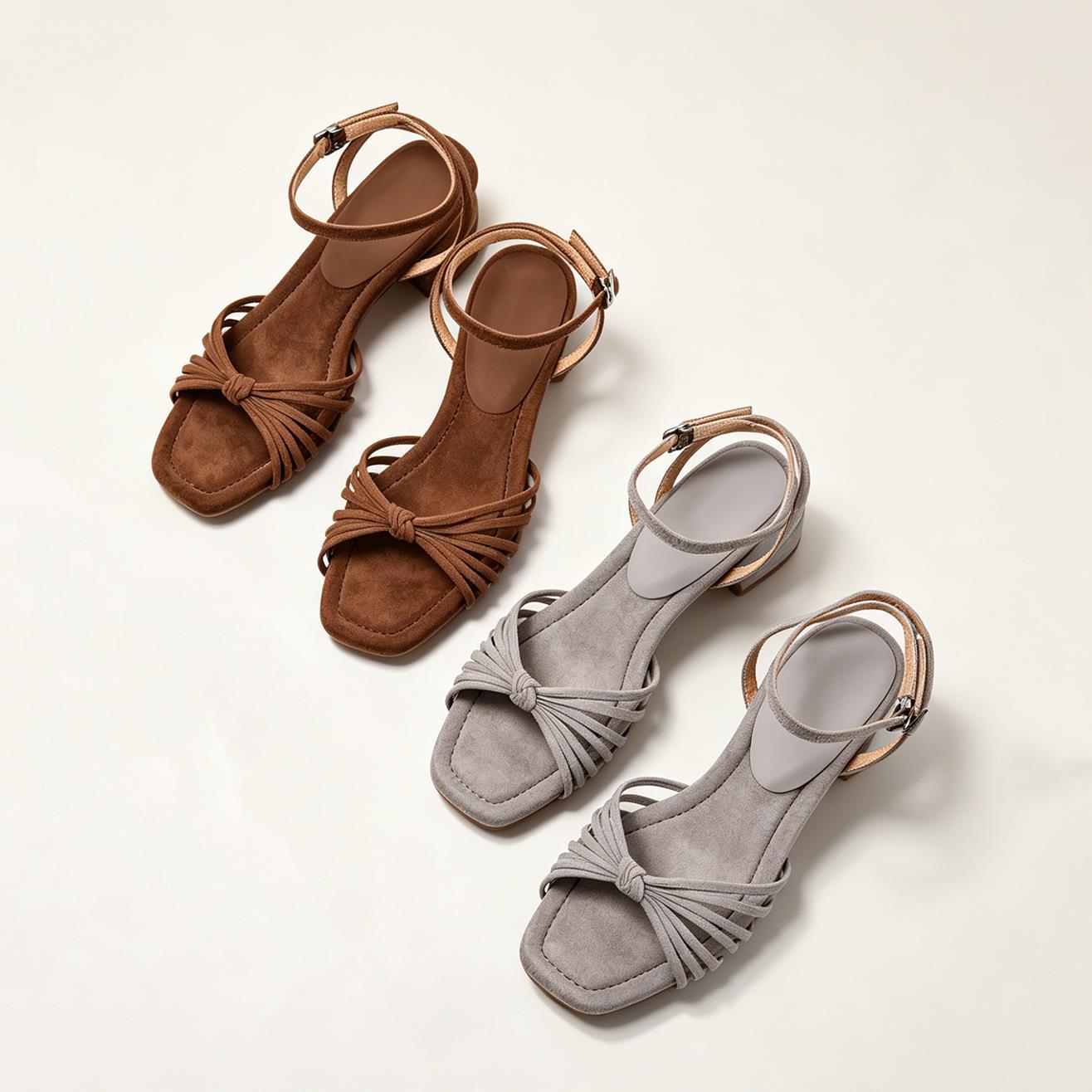Matte-finish Chunky-heeled Strappy Roman Sandals With Thin Straps