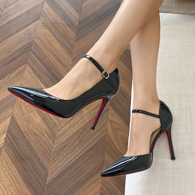 Women Gorgeous Nude High Heels, 2026 Summer New Thin Heel Pointed Toe Sexy Rhinestone Single Strap Side Cutout Pumps