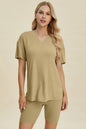 Plus Size Ribbed V-Neck Top & Shorts Set