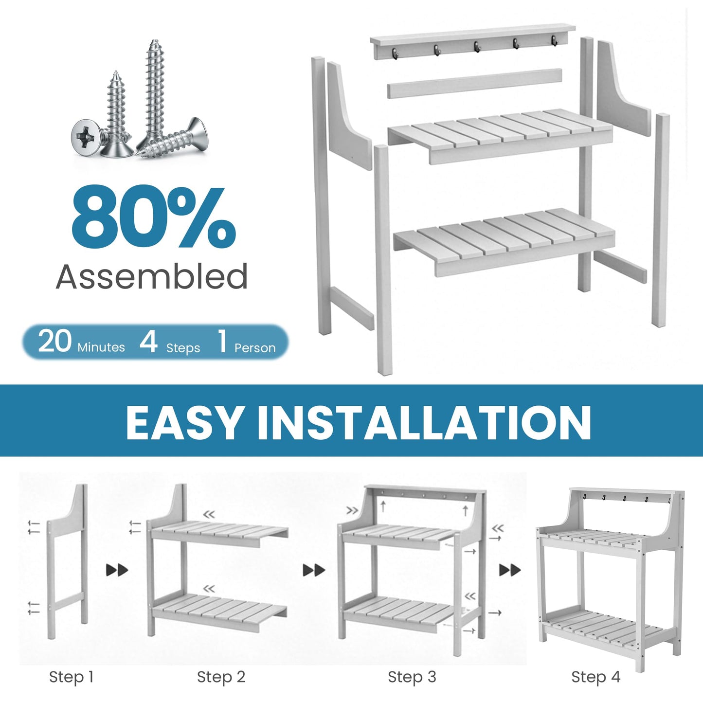Potting Benches for Outside, HDPE Garden Potting Table with Storage