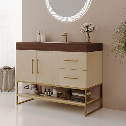 36" Modern Free-Standing Bathroom Vanity with Seamless Ceramic Sink & Sintered Stone Top