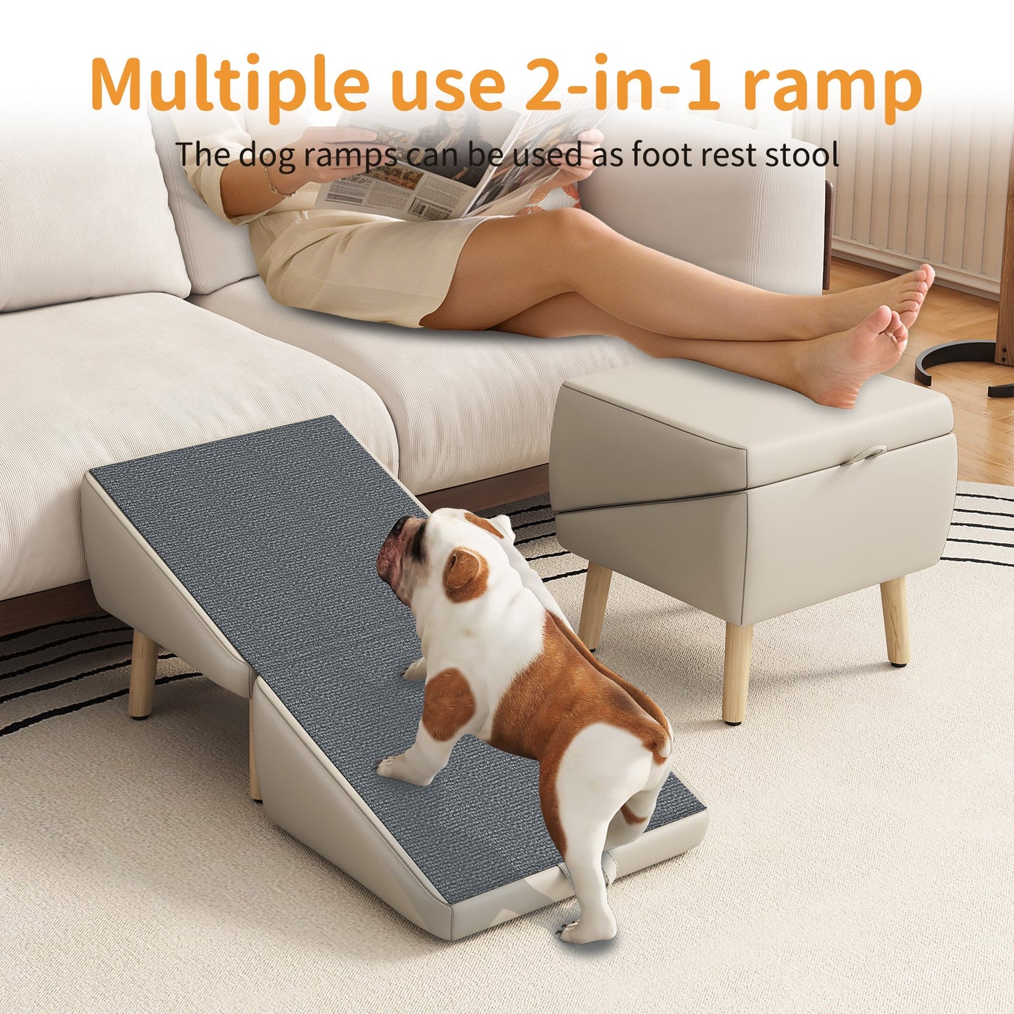 (UPGRADED) Dog Stairs for Small Dogs and Cats, Foldable 2-in-1 Wooden Pet Steps