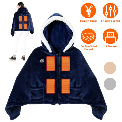 Wearable Heated Blanket with 8 Heating Zones and 3 Temp Levels