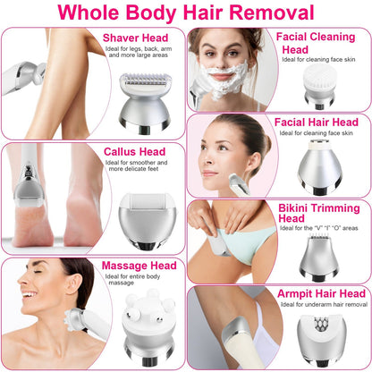 7 In 1 Electric Razor for Women Lady Hair Removal Epilators for Leg Face Arm Bikini Armpit Public Hairs IPX6 Wet and Dry Use Cordless Rechargeable Who