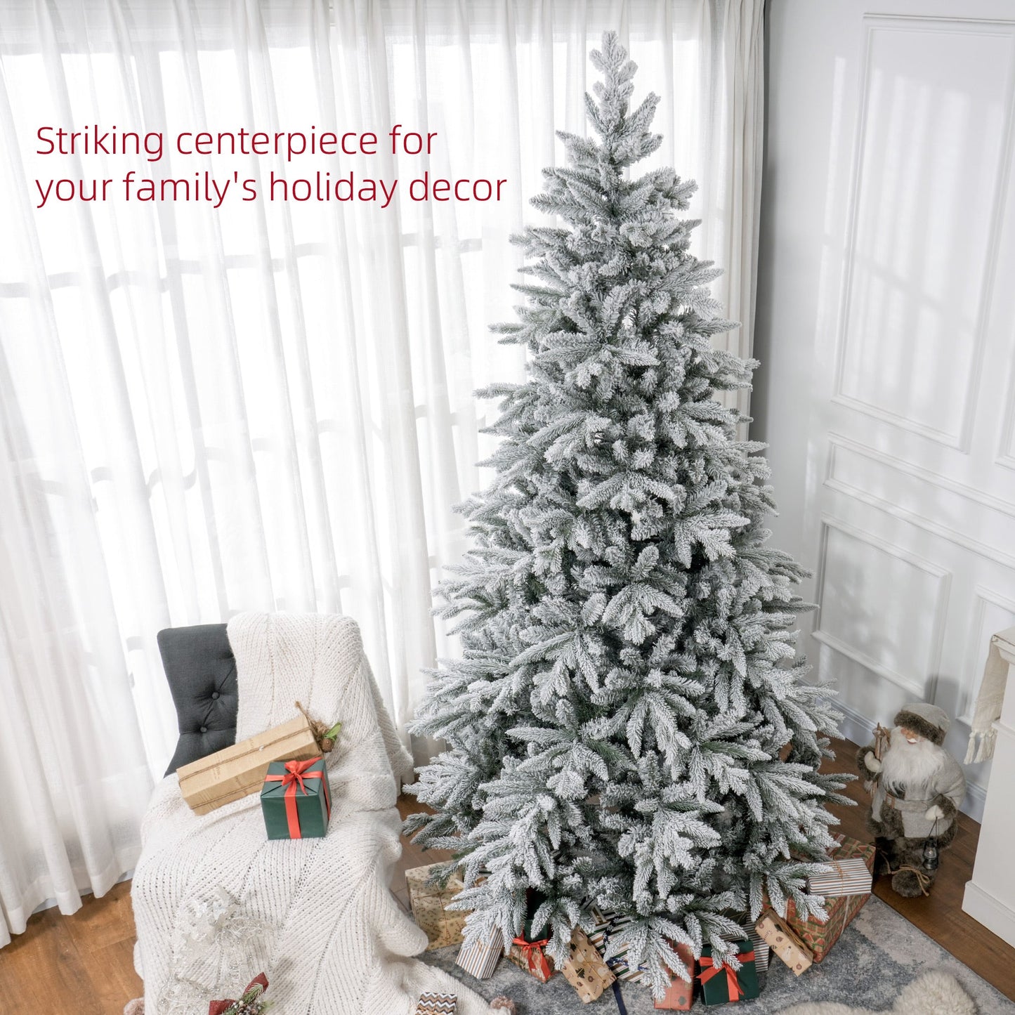 HOMCOM 8ft Snow Flocked Artificial Christmas Tree