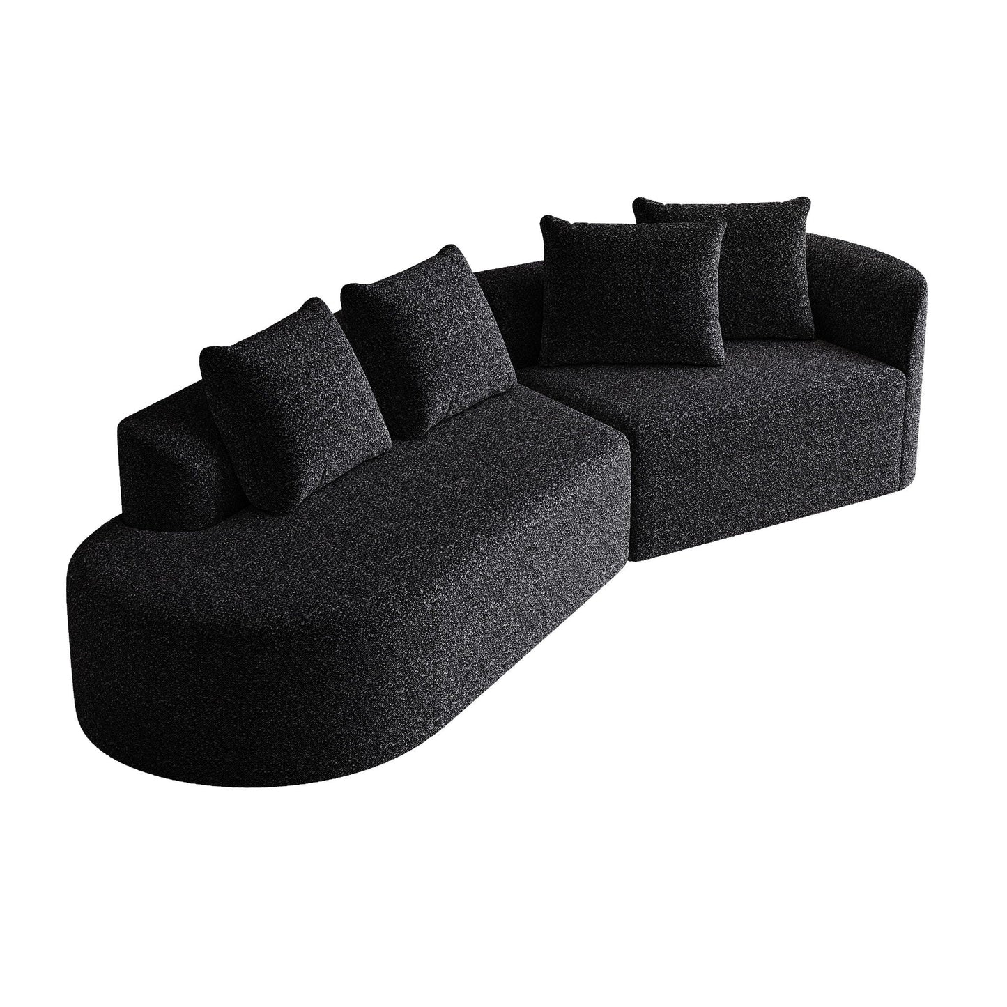 Upholstered Oversized Sectional Sofa, 4 Seater Extra Deep & Wide Seat Curved Cloud Couch With 4 Throw Pillows, Free Combination Living Room - Black