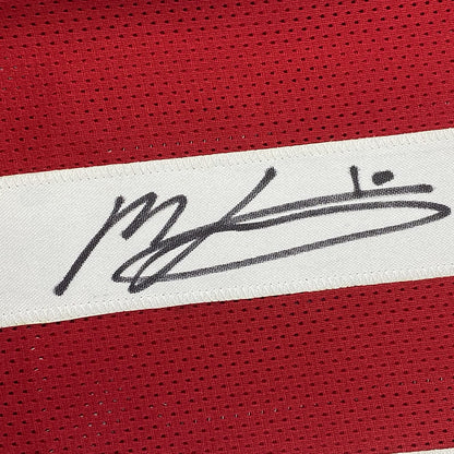 Framed Autographed/Signed Mac Jones 35x39 Alabama Red College Football Jersey Beckett BAS COA