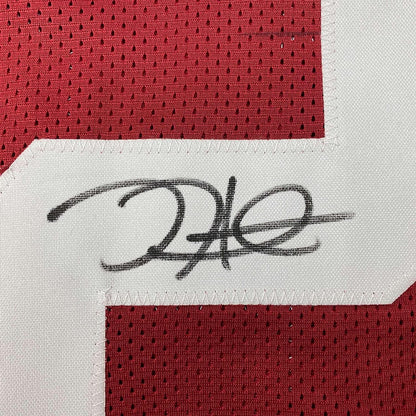 Framed Autographed/Signed Jalen Hurts 35x39 Alabama Red College Football Jersey JSA COA