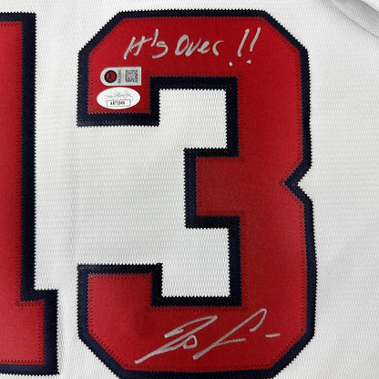 Framed Autographed/Signed Ronald Acuna Jr. 35x39 It's Over Majestic Atlanta Braves White Baseball Jersey JSA COA