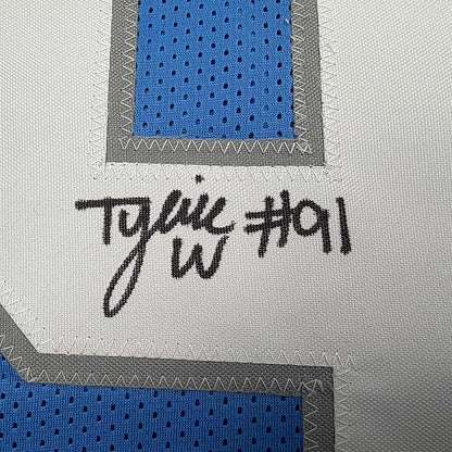 Framed Autographed/Signed Tyleik Williams 35x39 Detroit Blue Football Jersey Beckett BAS COA