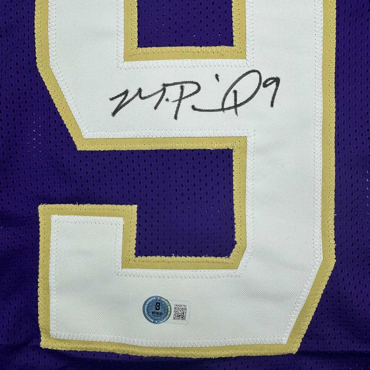 Framed Autographed/Signed Michael Penix Jr. 35x39 Washington Huskies Purple College Football Jersey Beckett BAS COA