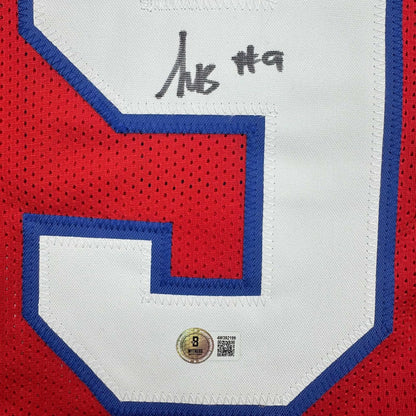 Framed Autographed/Signed Kayshon Boutte 35x39 New England Red Football Jersey Beckett BAS COA