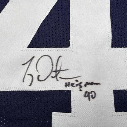 Framed Autographed/Signed Ty Detmer 35x39 Heisman 90 Brigham Young BYU Blue College Football Jersey JSA COA