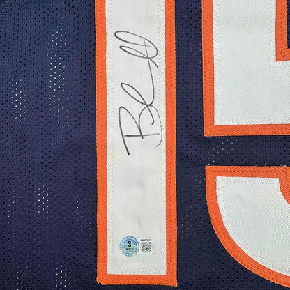 Framed Autographed/Signed Brandon Marshall 35x39 Denver Blue Football Jersey Beckett BAS COA