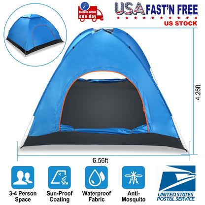 4 Persons Camping Waterproof Tent Pop Up Tent Instant Setup Tent w/2 Mosquito Net Doors Carrying Bag Folding 4 Seasons for Hiking Climbing Adventure F