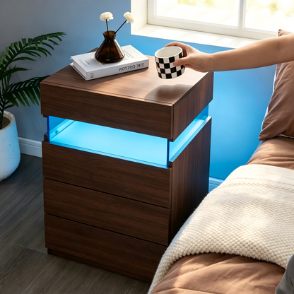 Nightstand with LED Lights and 4 Drawers