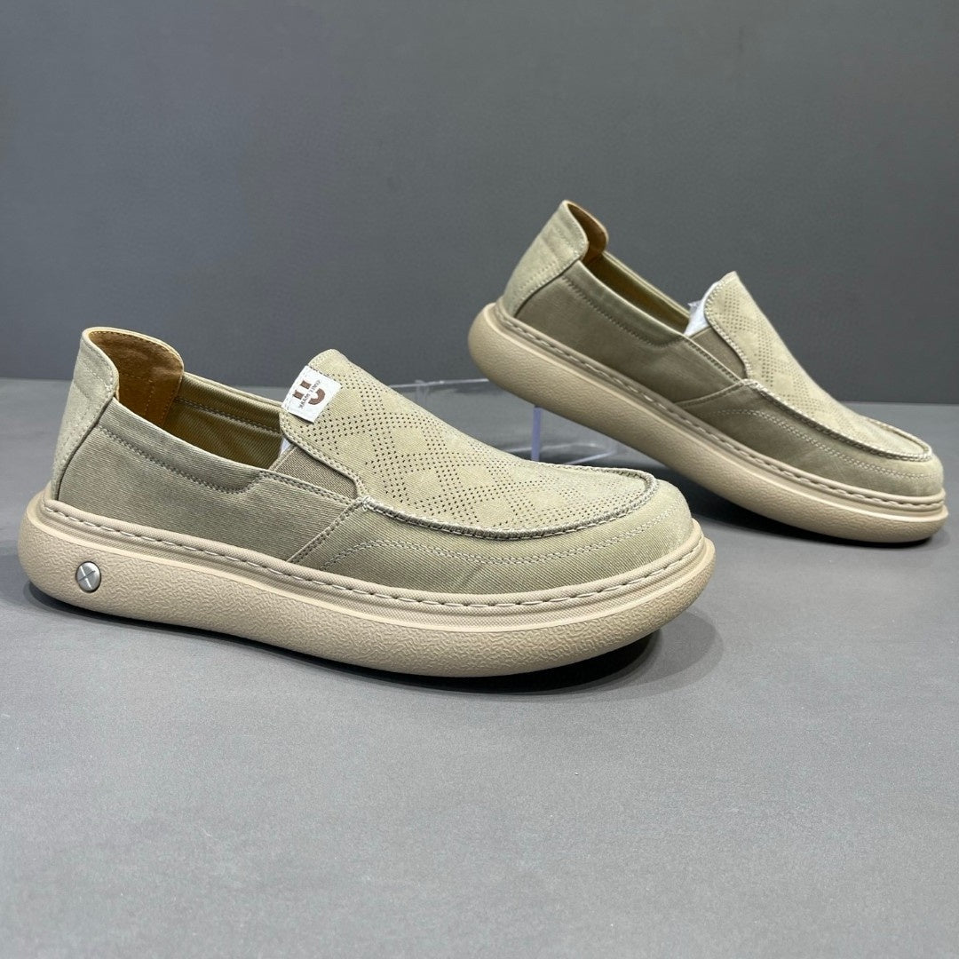 New Summer Men's Canvas Shoes, Thick Sole Light Skate Shoes, Wide Toe Casual Sneakers