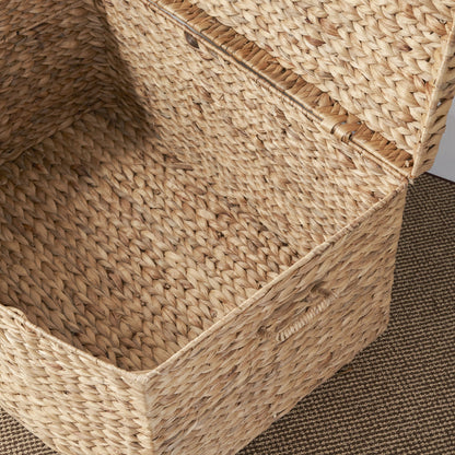 Rectangular Curve Water Hyacinth Woven Wicker Trunk With Handles For Clothes Toys Magazines And Book Storage - Natural / Light Brown