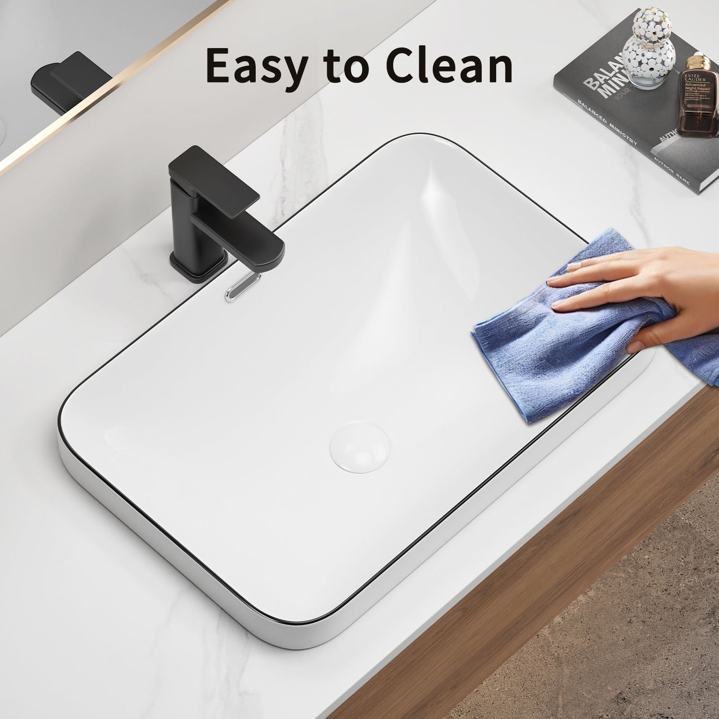 Undermount Bathroom Sink, Vessel Basin For Vanity Countertop - Milk White / Black