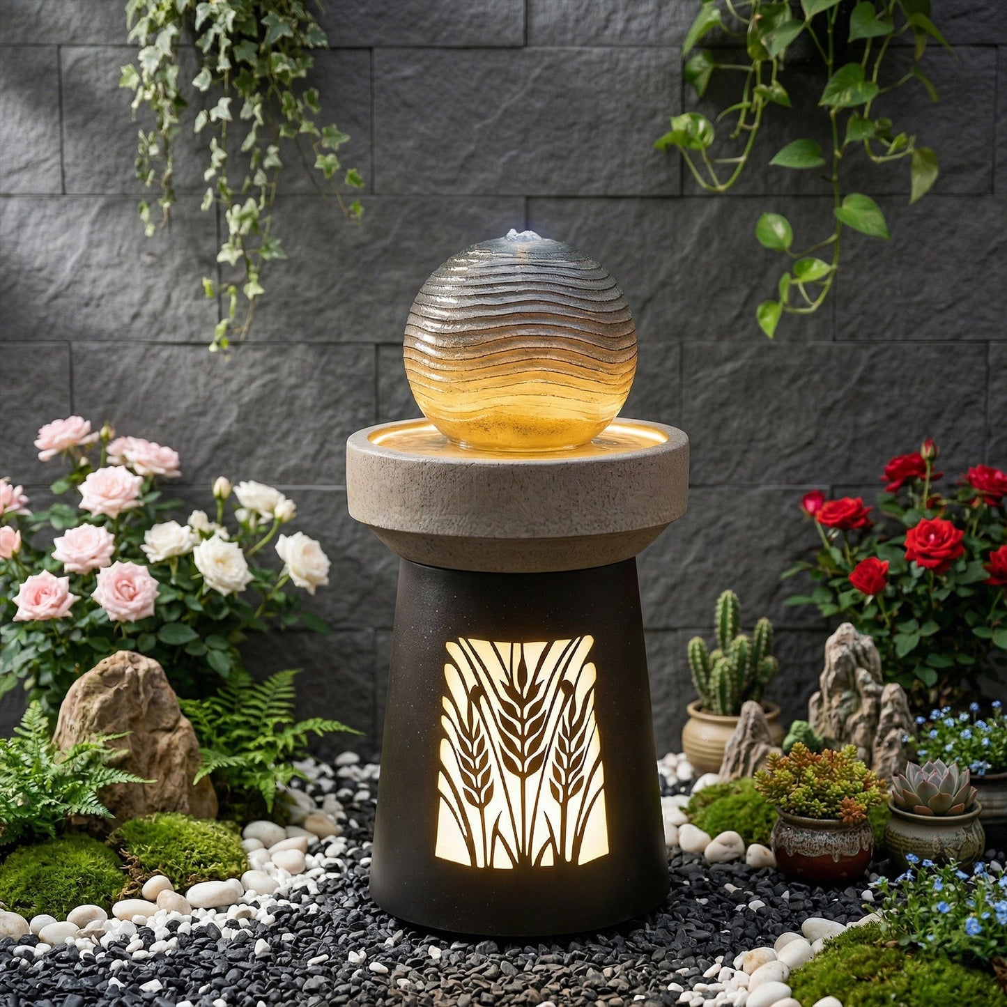 Outdoor Garden Lantern Light with Warm LED Leaf Silhouette