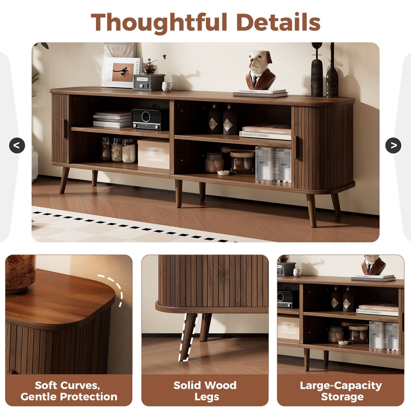 70" TV Stand, Media Center With Ample Storage - Dark Brown