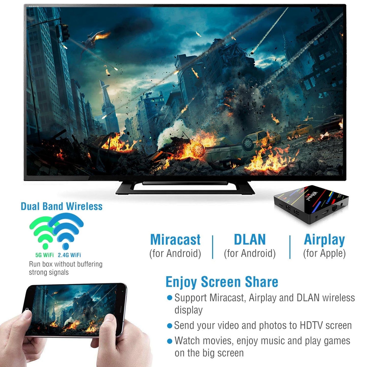H96 Max+ Android 8.1 TV Box RK3328 Quad Core 4GB / 32GB UHD 4K VP9 H.265 WiFi_x000B__x000B_USB3.0 Smart Streaming Media Player US Plug
