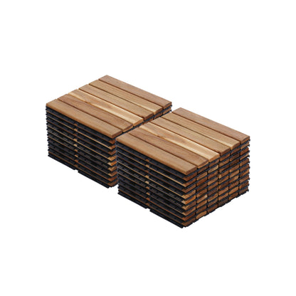 Interlocking Deck Tiles Striped Pattern Waterproof Brown