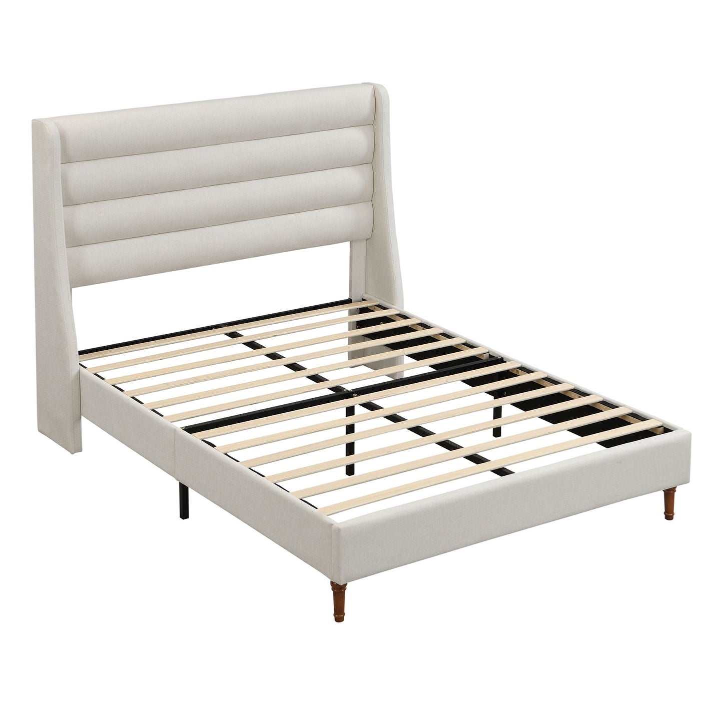 Modern Upholstered Platform Bed With Wave Shaped Headboard