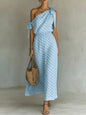 Polka Dot One-Shoulder Maxi Dress