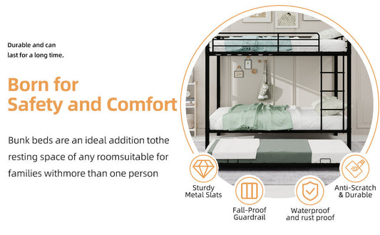 Durable Square Tube Iron Full-Size Bunk Bed