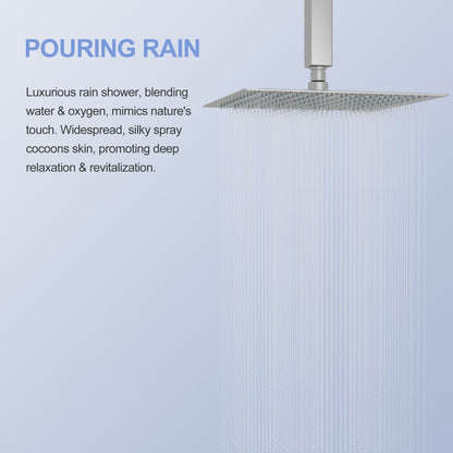 Modern 10" Square Rainfall Shower Head & Stainless Steel Wall Or Ceiling Mount Luxury Spa Shower Panel