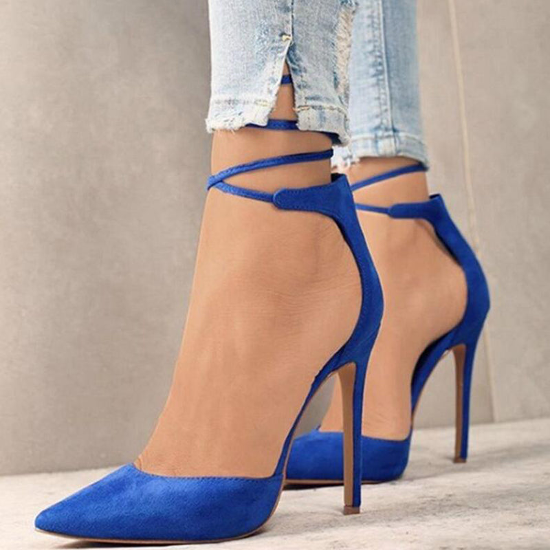 One-line buckle high heel sandals plus size
