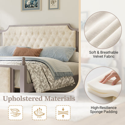 King Size Upholstered Platform Bed with Button Tufted Headboard
