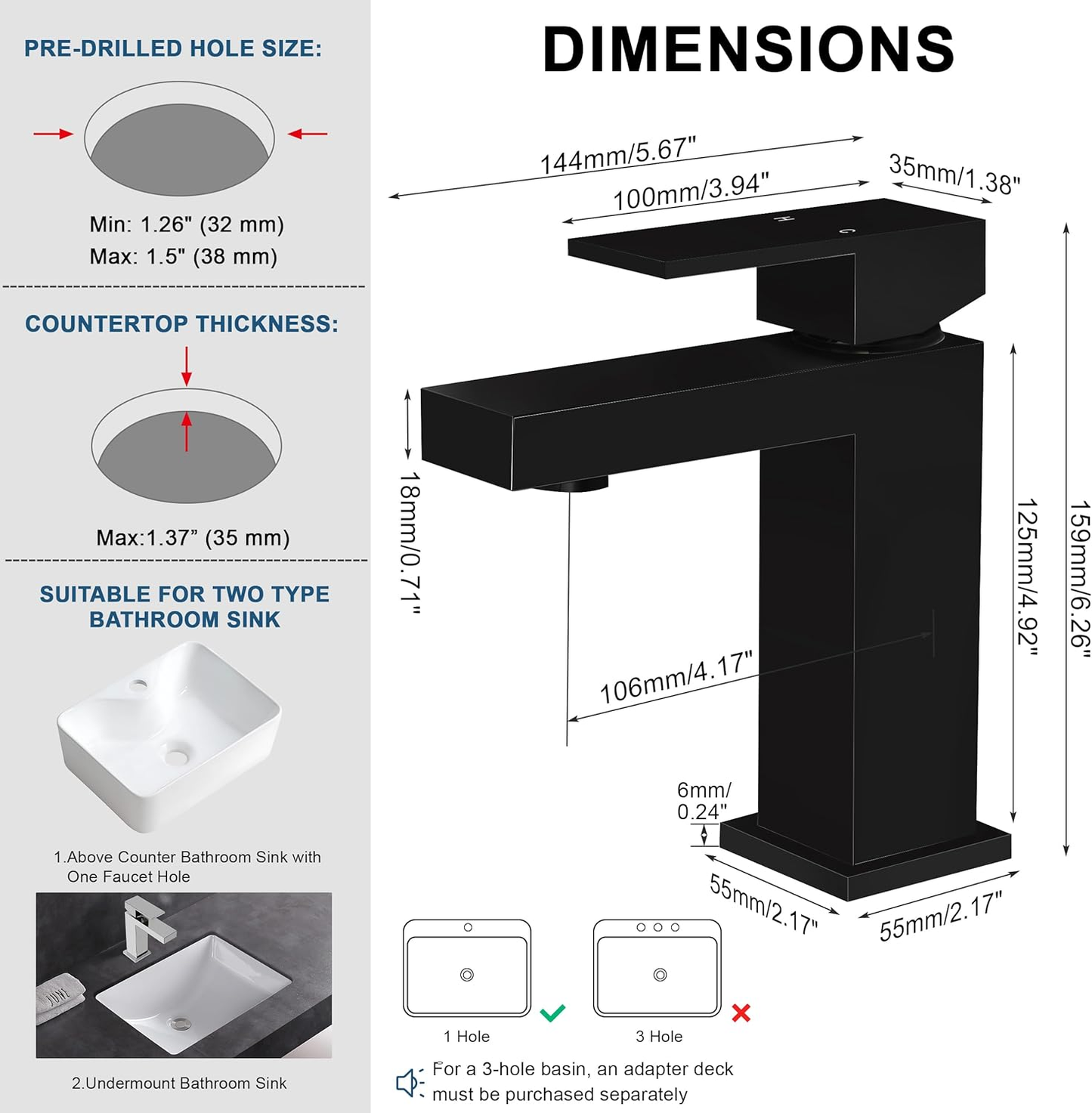 Single Handle Bathroom Faucet, Matte