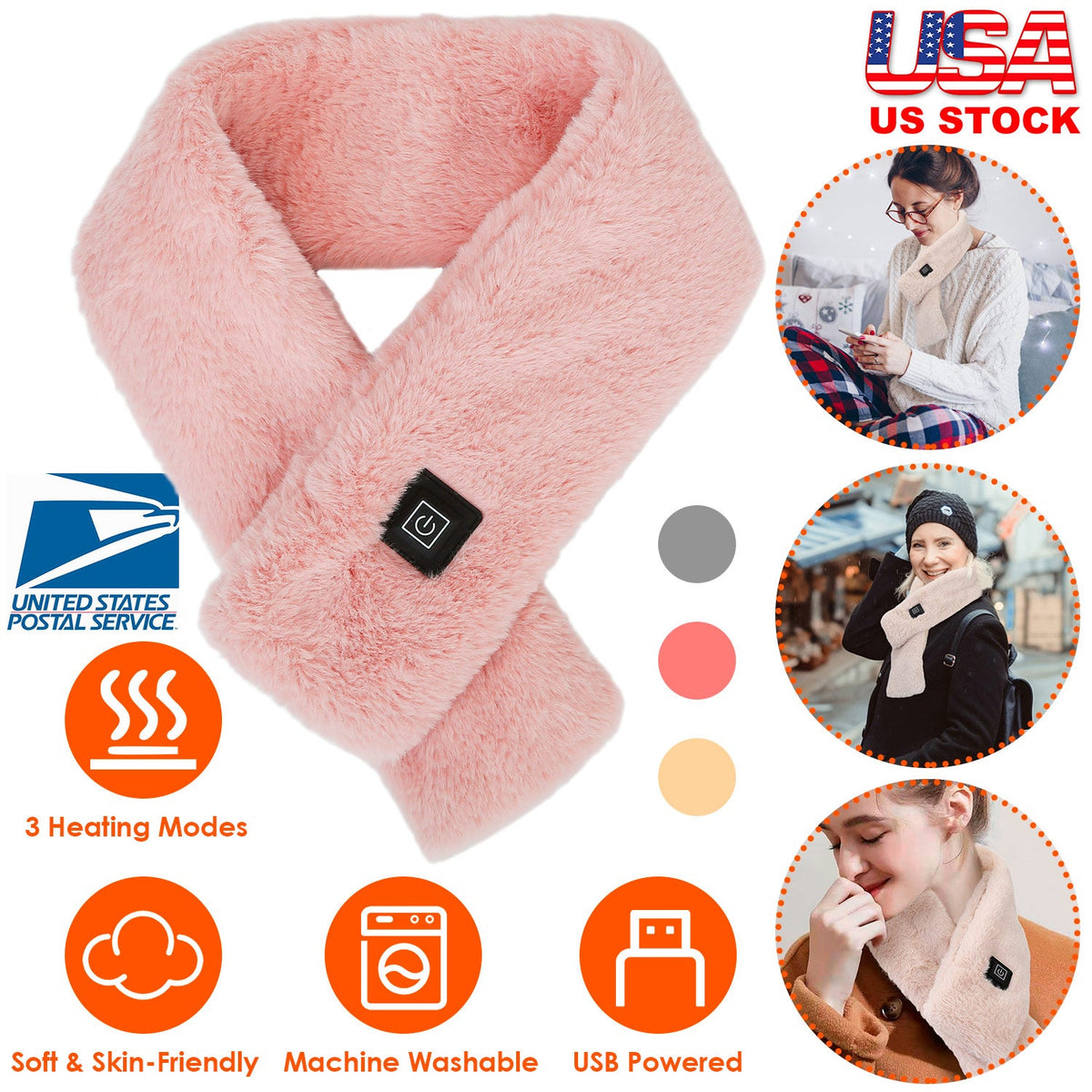 USB Heated Scarf with 3 Temperature Modes for Winter