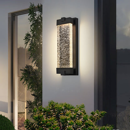 Black Aluminum Outdoor Wall Light with Bubble Crystal - Black