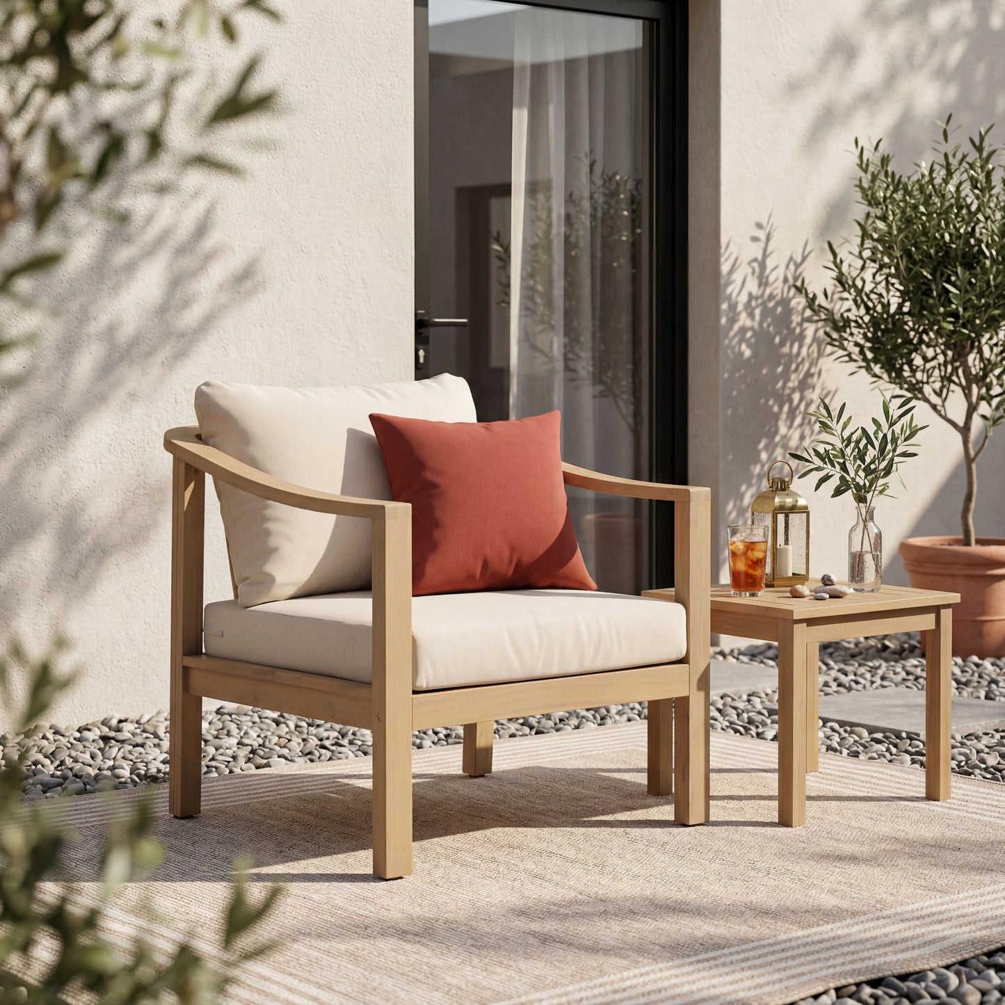Acacia Wood Patio Furniture Club Chair with Soft Cushion