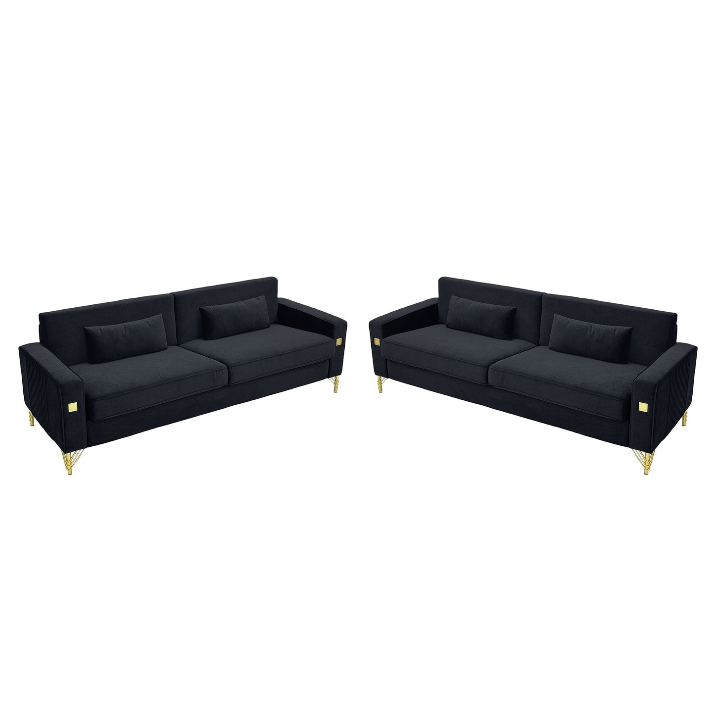 Black Velvet 2-Piece Sofa Set