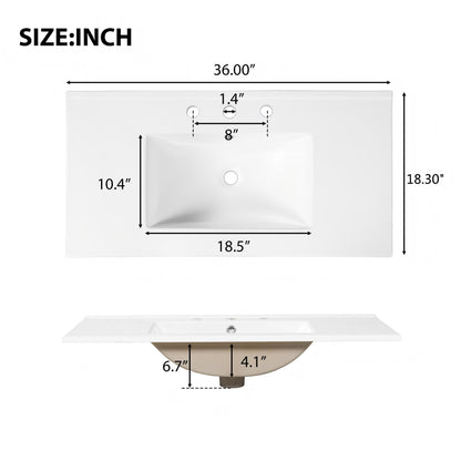 36" Luxury Striped Bathroom Vanity, Soft-Close Dual-Door Storage & Premium Ceramic Sink