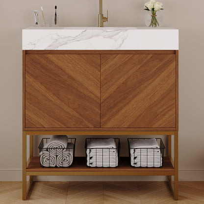 29.9" Modern Free-standing Bathroom Vanity with Ceramic Sink