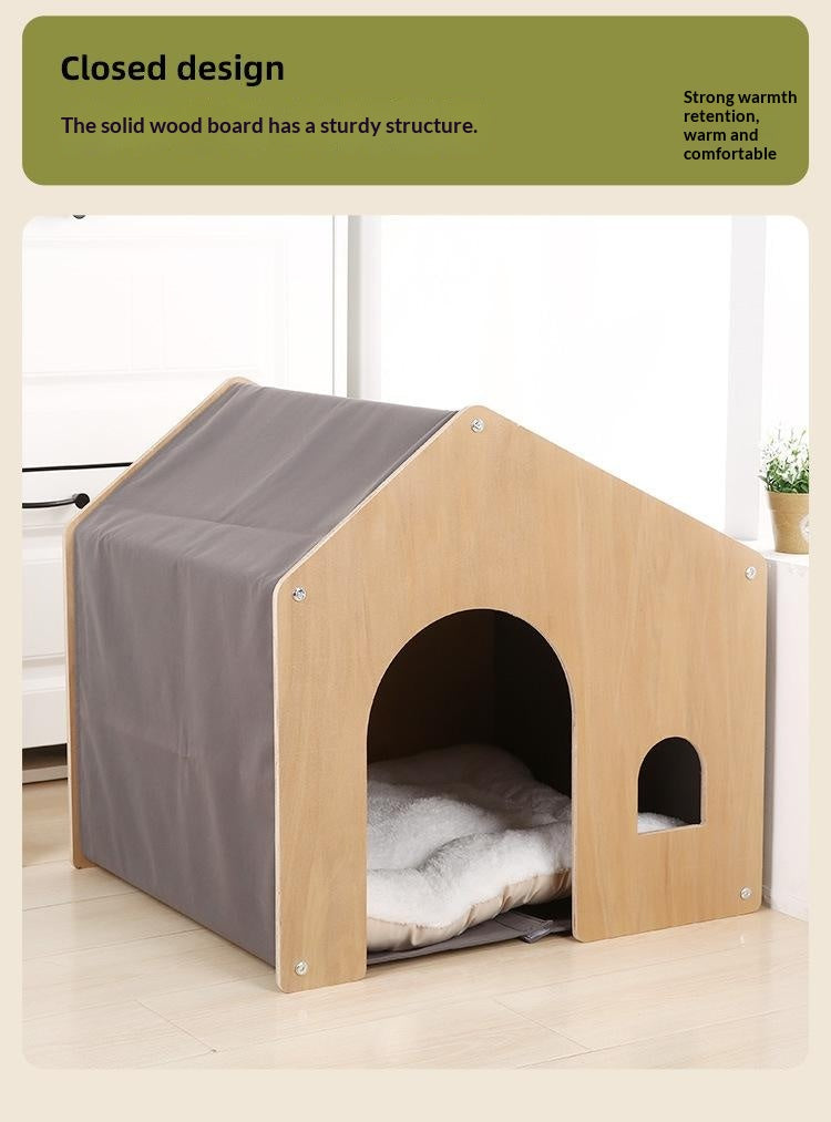All-season Eco-friendly Solid Wood Pet Furniture, Washable & Breathable Cat Dog Bed