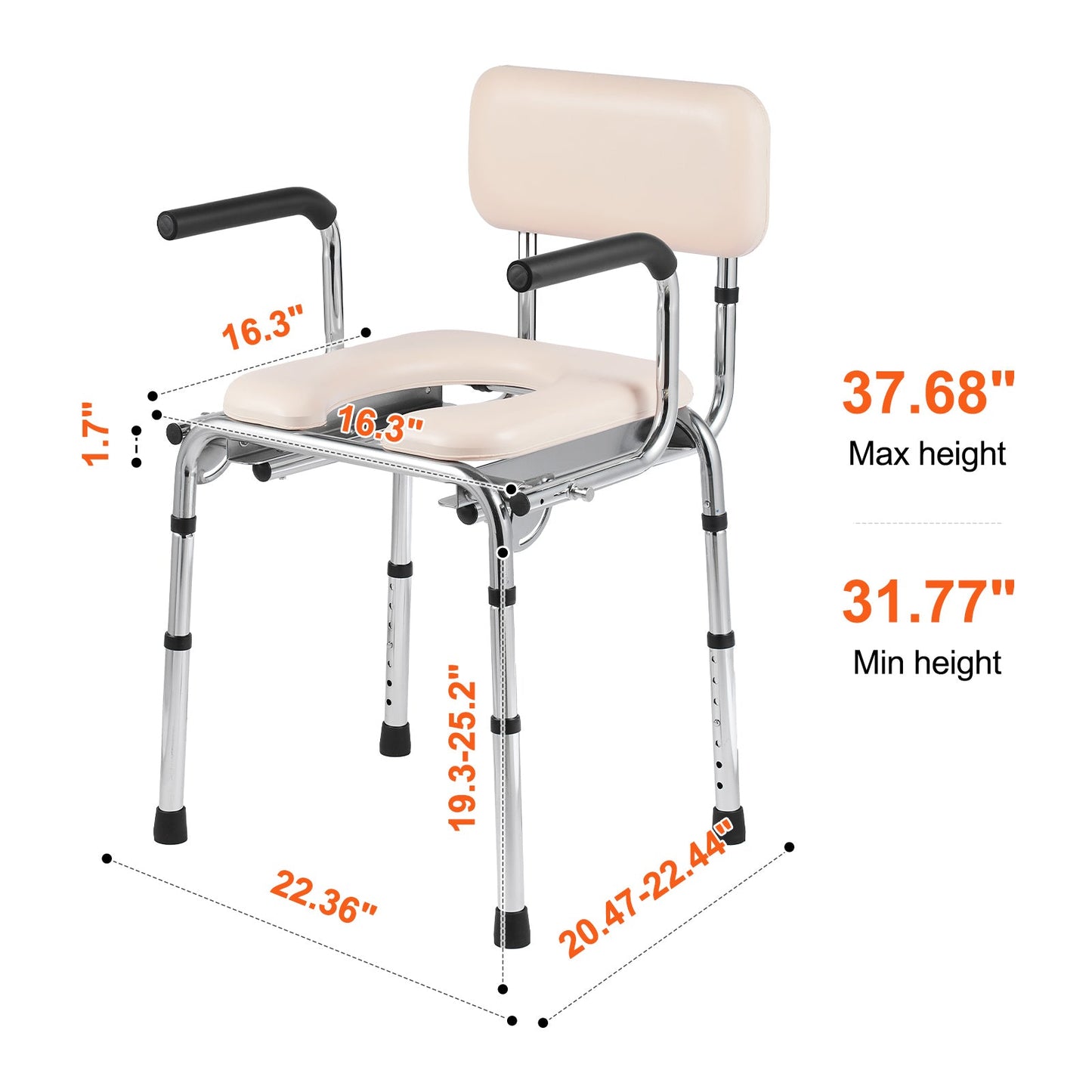 Commode Chair with Padded Seat and Adjustable Height