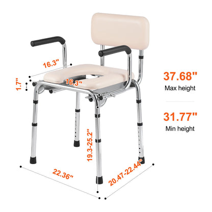 Commode Chair with Padded Seat and Adjustable Height